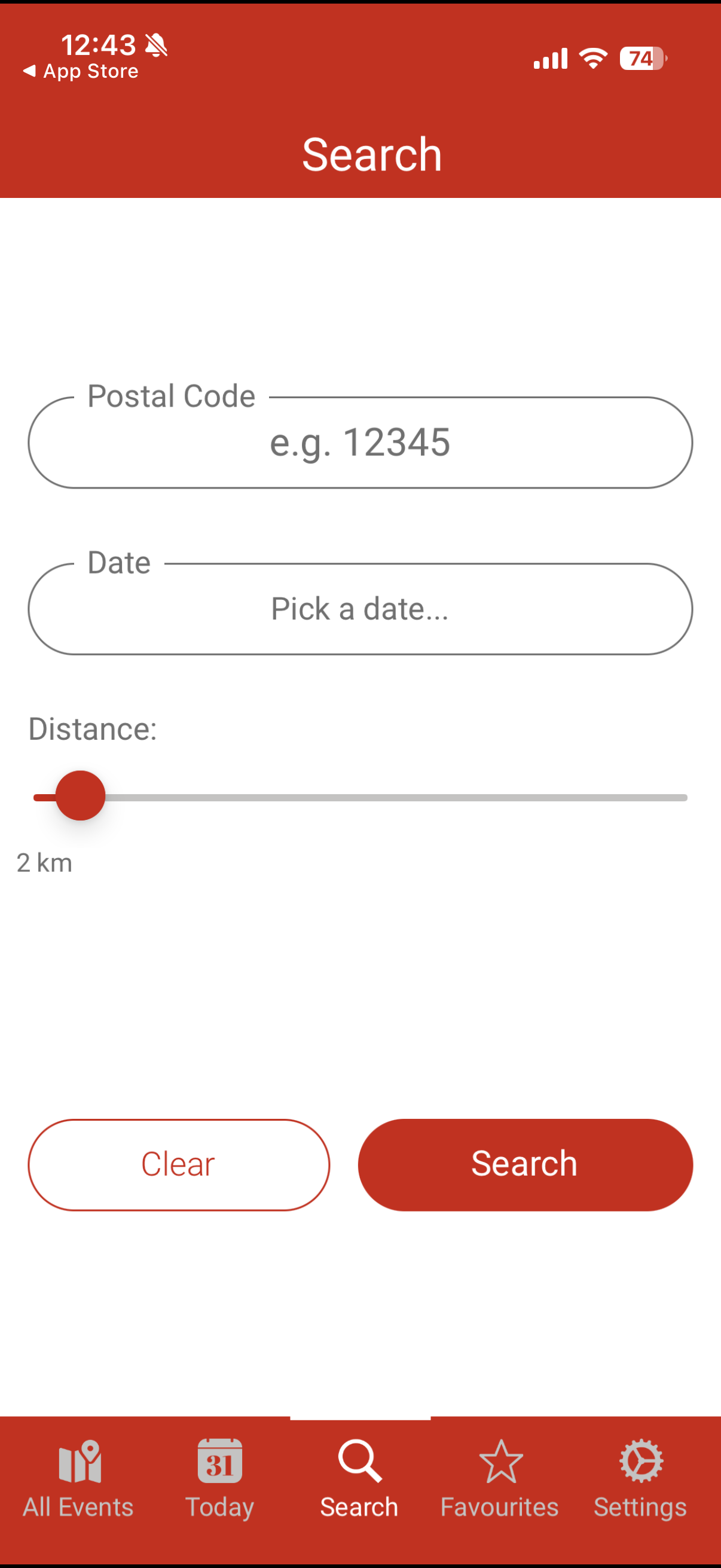 Search screen in the iPhone app