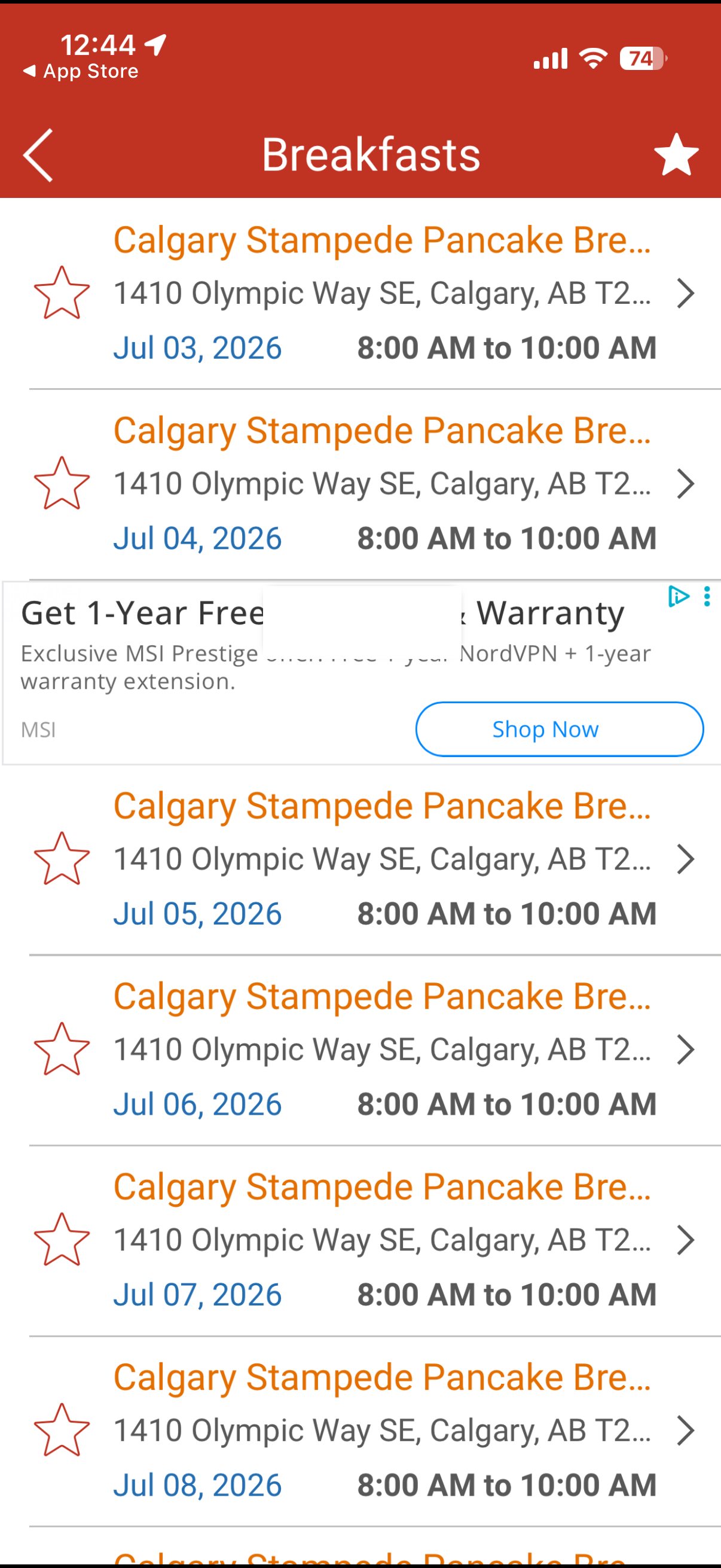 Free Stampede Pancakes iPhone app event list