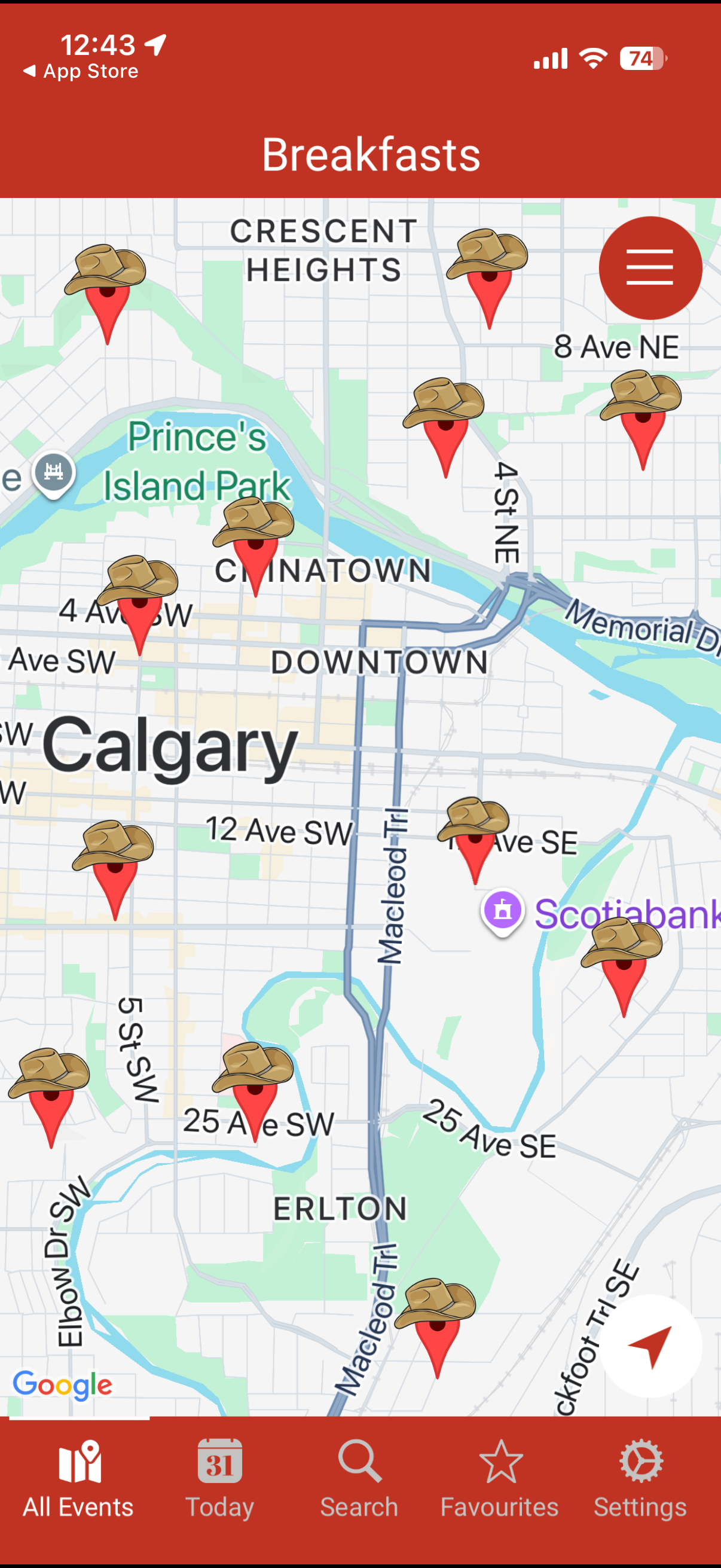Map view in the iPhone app