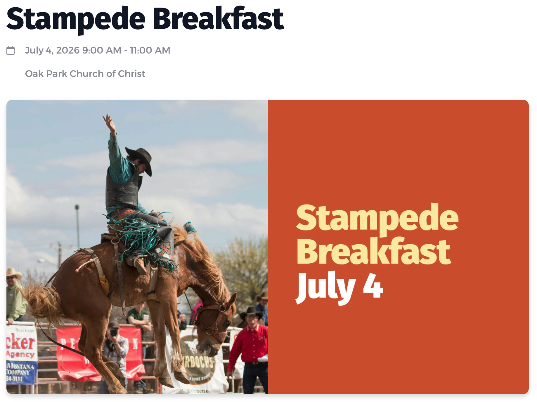 Poster: Oak Park Church of Christ Stampede Breakfast